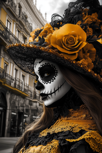 A colorful Dia de los Muertos scene