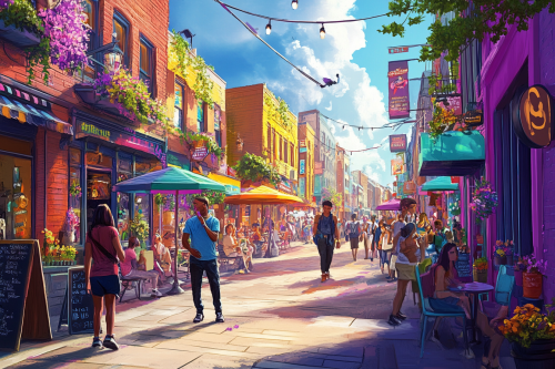 A colorful and lively street full of residents