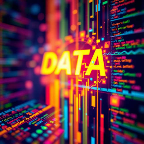 A colorful data science image with code snippets.