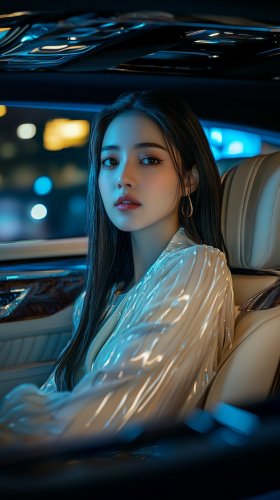 Japanese woman in luxury car interior