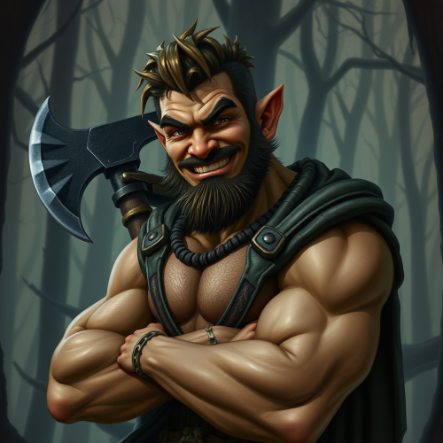 A confident halfling man in mystical forest