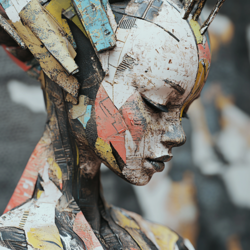 A contemporary punk woman sculpture with abstract textures