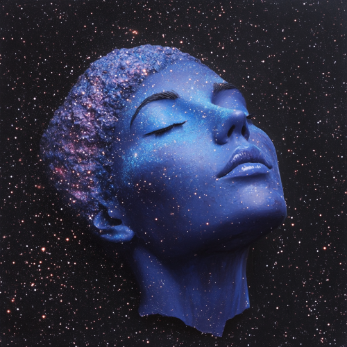 A cosmic night sky with human figure