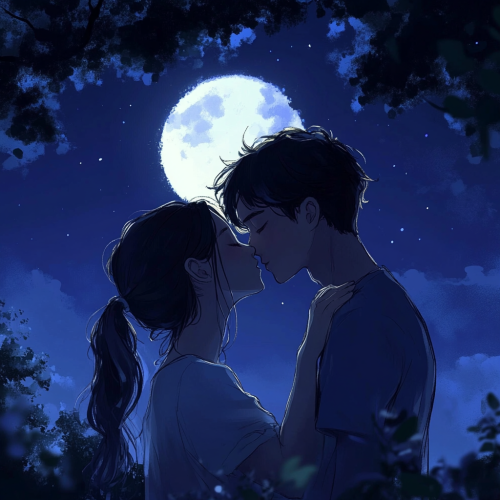 A couple under blue moonlight on Aug. 31