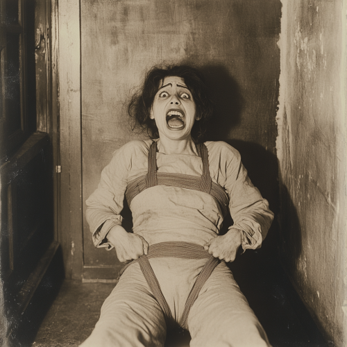 A crazy woman in straitjacket from 1920