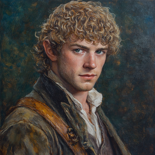 A curly-haired hobbit in 18th century style