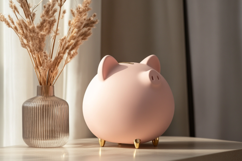 A cute, modern piggy bank in soft pink