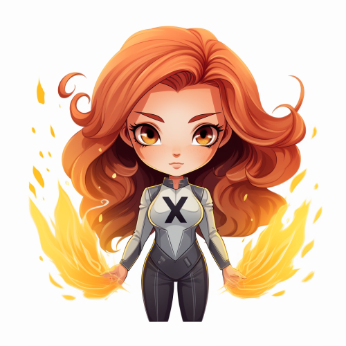 A cute 2D cartoon of Jean Grey.