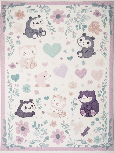 A cute animal-themed carpet with playful floral borders