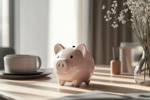 A cute pink piggy bank on a table