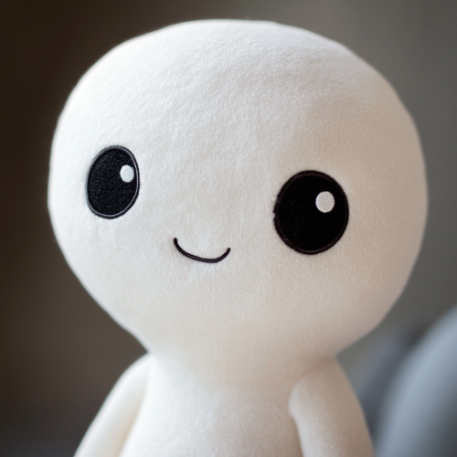 A cute plush doll with sparkling eyes