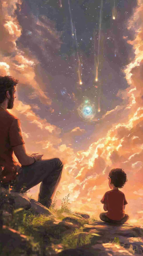 A dad and son exploring magical world