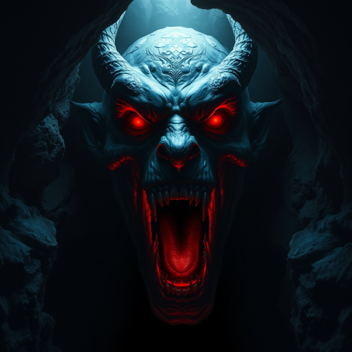 A dark cave with a wide open mouth.