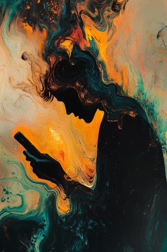 A dark silhouette gets consumed by a phone