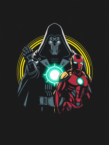 A design of Doctor Doom and Iron Man.