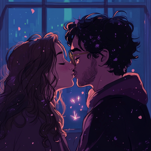 A detailed cartoon of Sirius and Hermione kissing