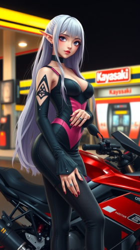 A detailed image of dark elf girl on bike A detailed image of dark elf girl on bike
