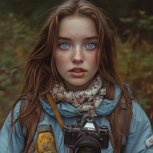 A detailed portrait of a young woman hiking