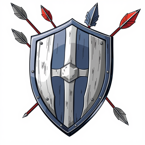 A detailed shield catching arrows in quick style.