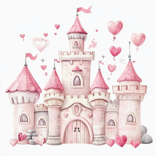 A detailed watercolor castle symbolizing unlocking secrets