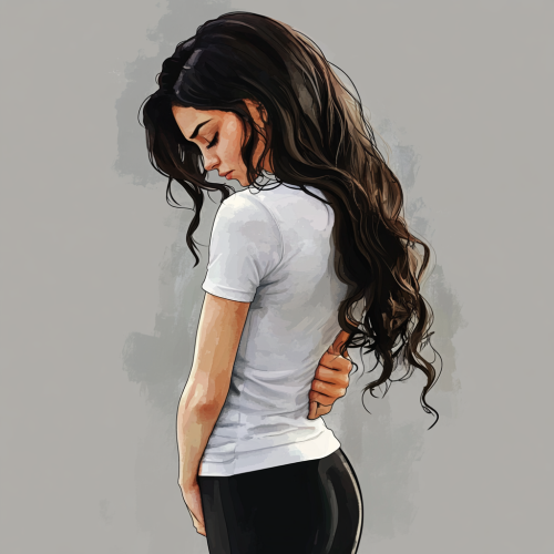 A detailed watercolor clipart of a girl in pain