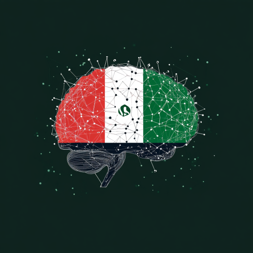 A digital brain logo in UAE flag colors