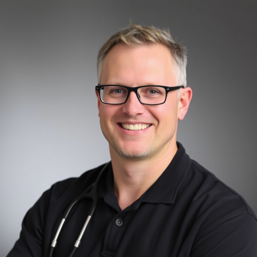 A doctor named Michal Vocka in his office.