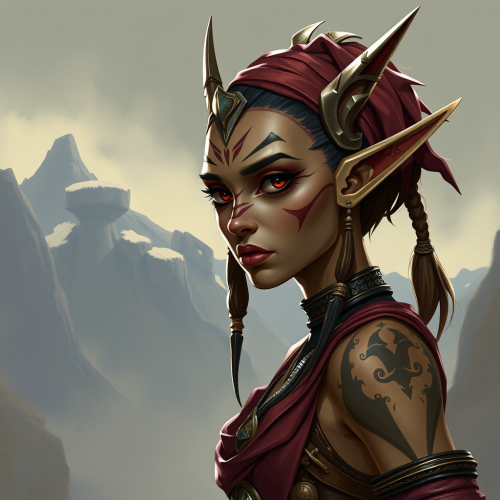 A female DND character with long pointed ears.