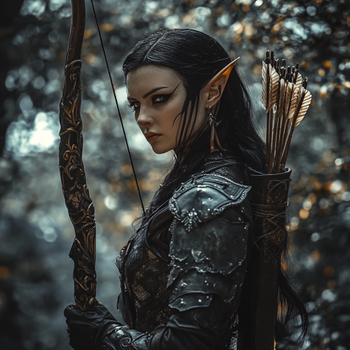A fierce Elf woman with bow and arrow