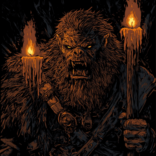 A fierce bugbear and wookie in Moebius style