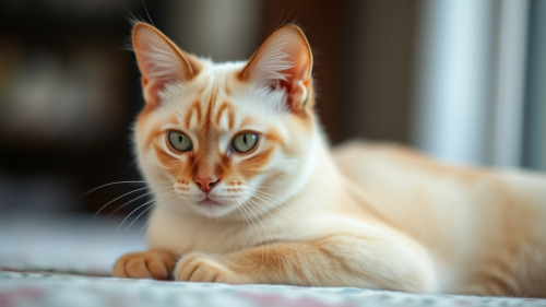 A flame point Siamese cat sitting gracefully.