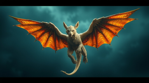 A flying mythical creature with two wings.