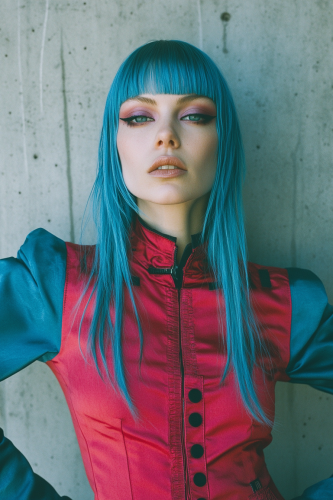 A futuristic cybergoth girl with blue hair