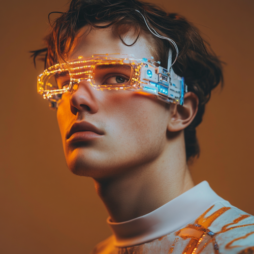 A futuristic fashion model in technologic outfit