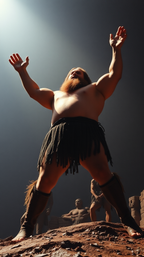 A giant standing with arms outstretched