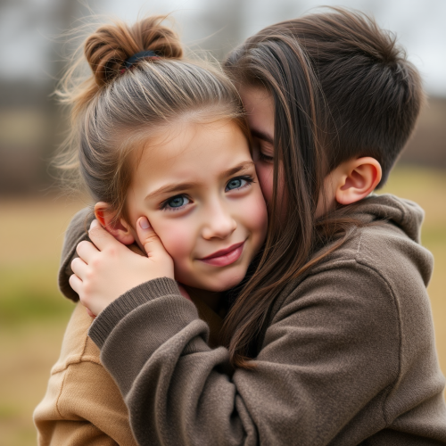A girl hugged and comforted by boy.