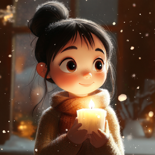 A girl in a room with a candle