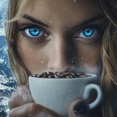 A girl with blue eyes in Swiss alps