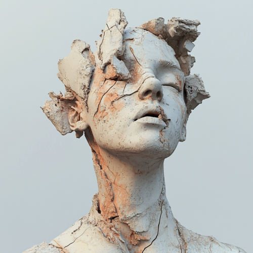 A glitched clay sculpture of a punk woman