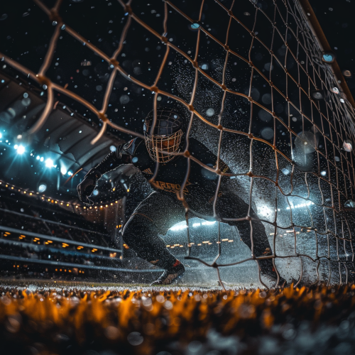 Cinematic Photo of a goalkeeper in black jersey