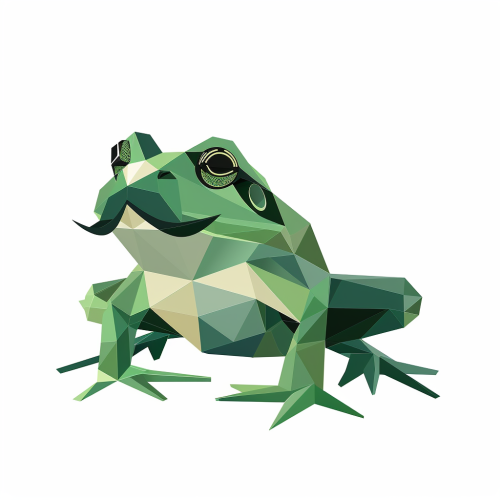 A green origami frog with mustache jumping