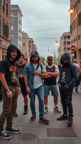 A group of friends posing together happily.