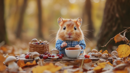 A hamster having a picnic in the forest
