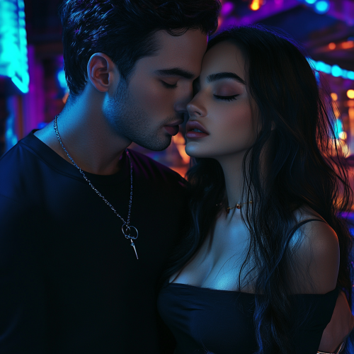 A handsome man kisses girl in nightclub