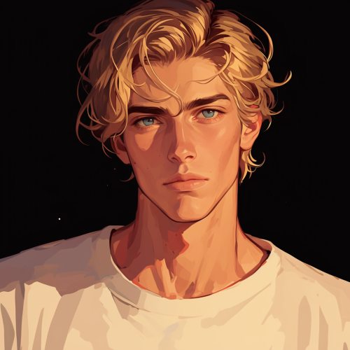 A handsome young man with pale skin and blue eyes.