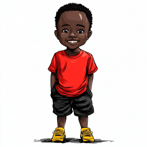 A happy South Sudanese boy in colorful outfit