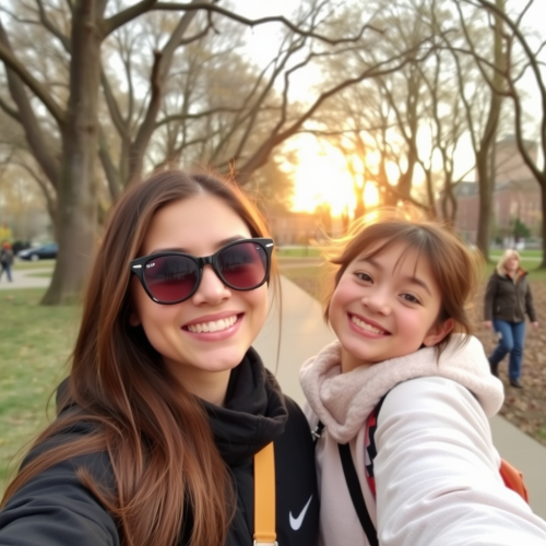 A happy girl goes to the park.
