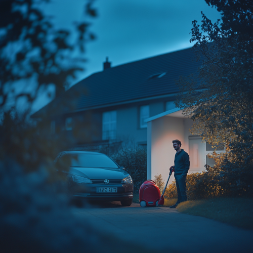 A happy man with a car and house. A happy man with a car and house.