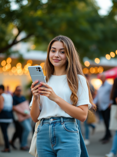 A happy white girl playing in the park.