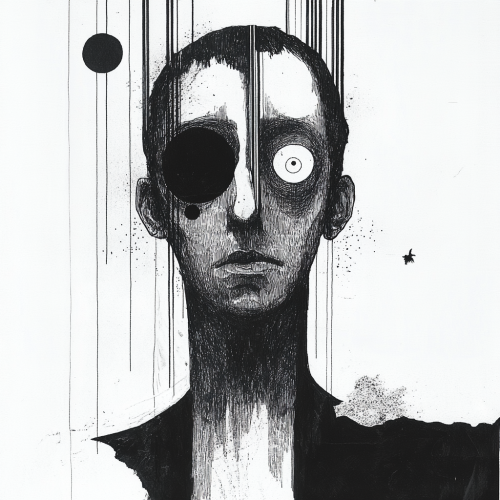 A haunting figure in minimalist Gothic style